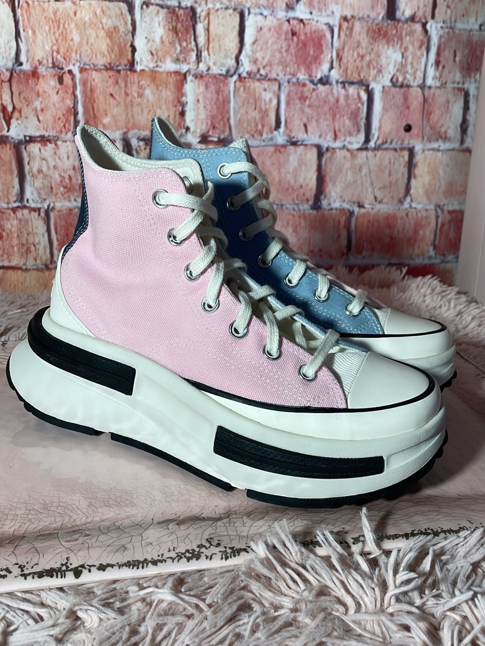 Converse High-Top Platform Sneakers in Pink and Light Blue